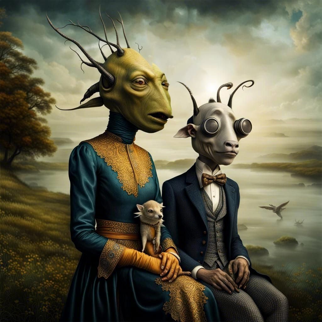 Surreal Alien Celebration in Dreamy Restaurant, Masterpiece