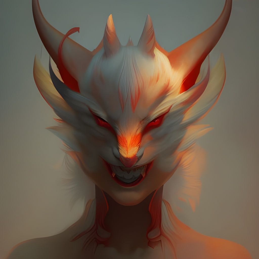 Devil Kitsune Portrait in Hyperdetailed Style