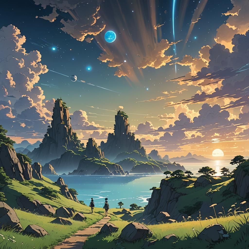 Ghibli-esque Starry Night Anime Landscape