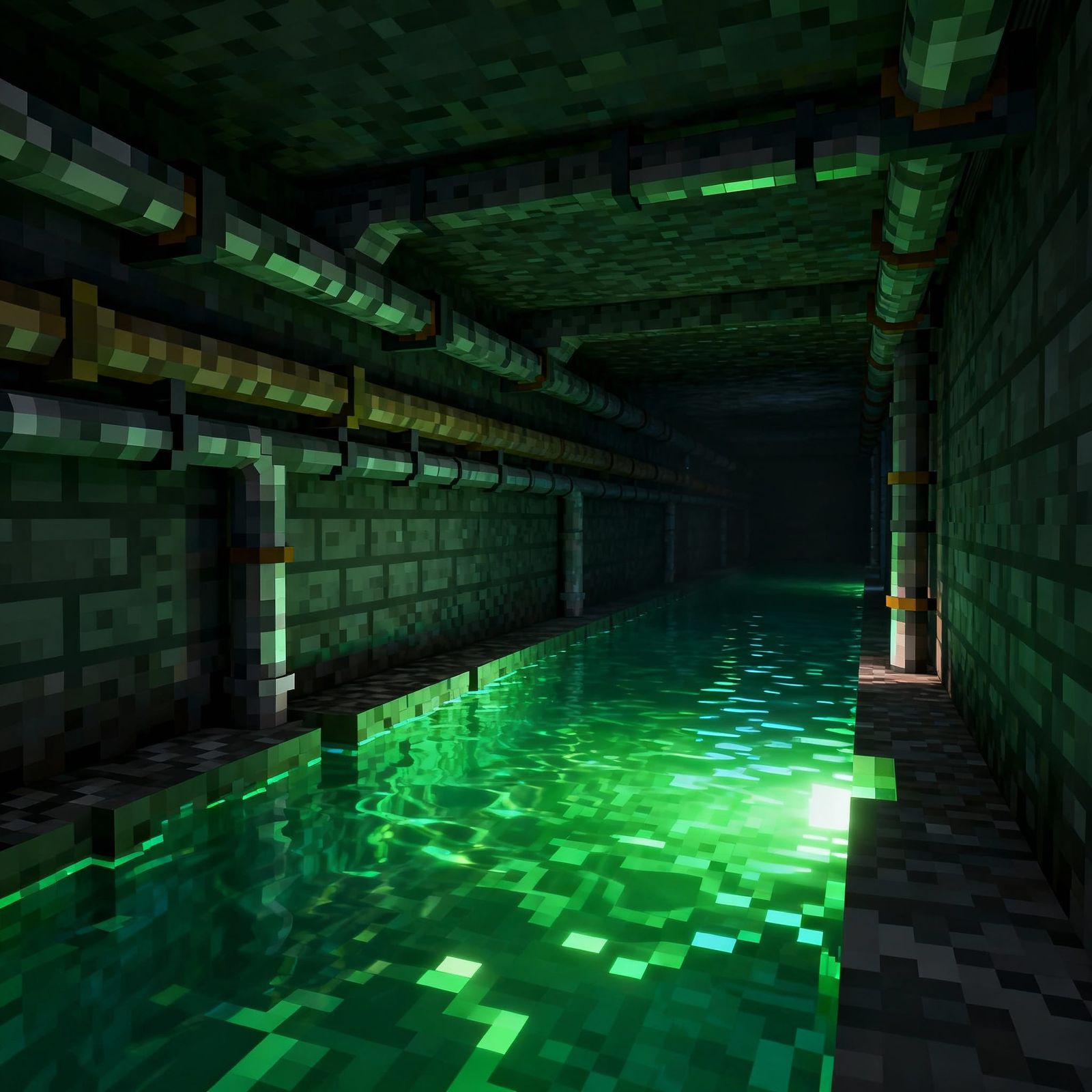 Minecraft Sewer with Glowing Green Water