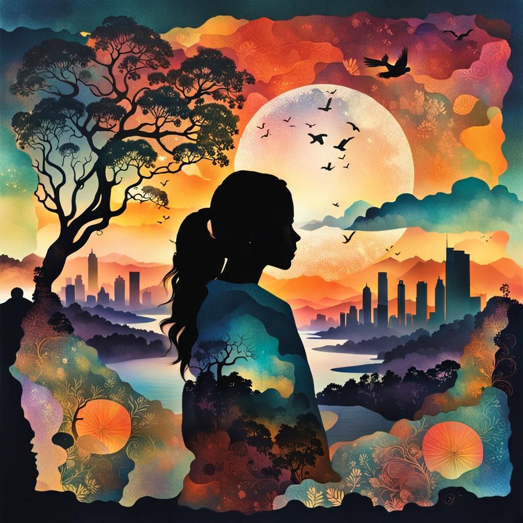 Inspirational Collage in Surreal Style: Empowerment and Grow...