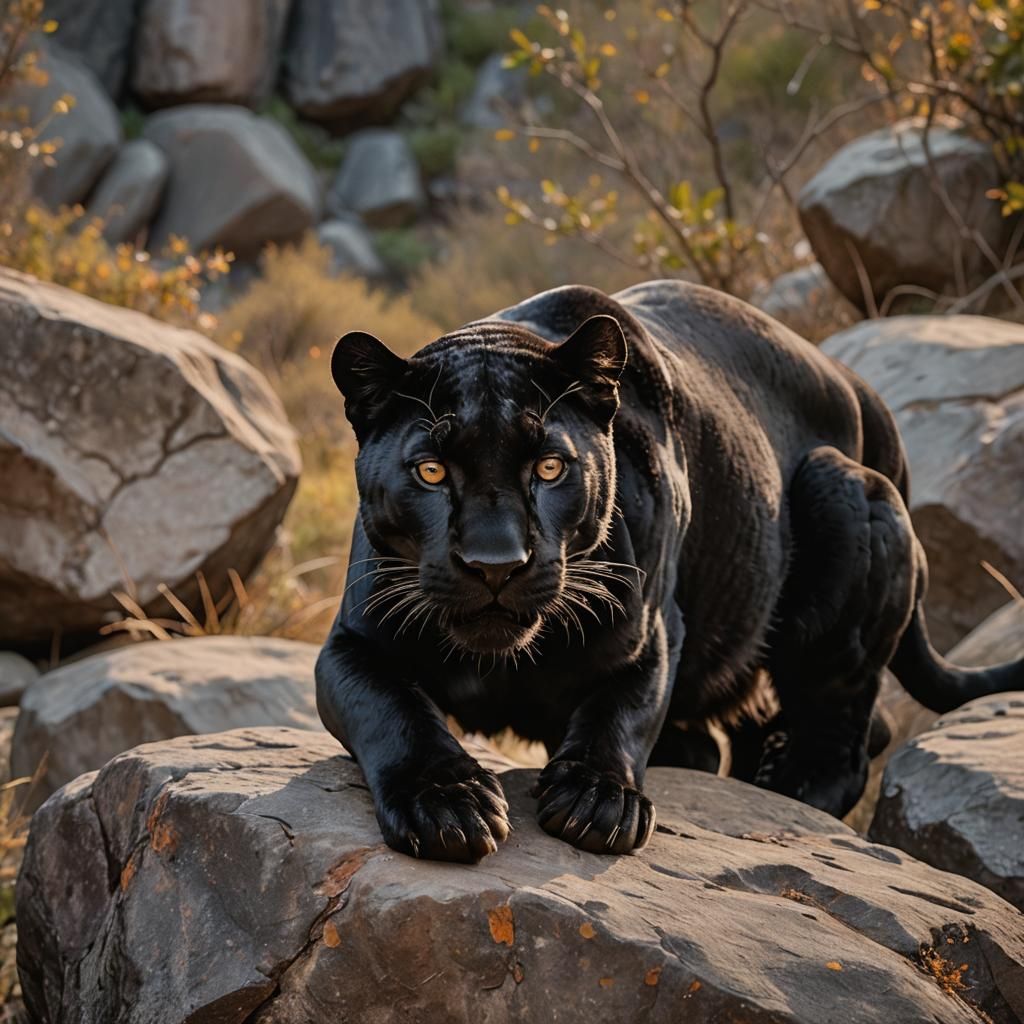 Intimate Portrait of Black Panther in Golden Light