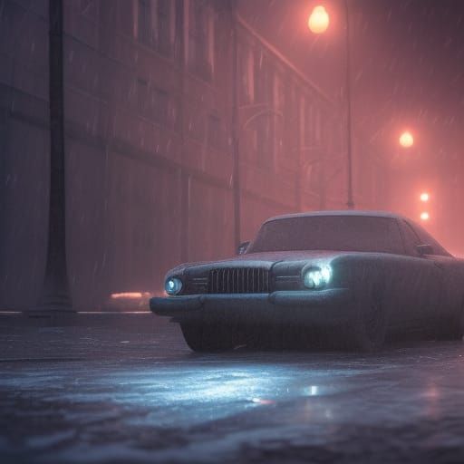 Old Cars in Frozen Rain: Matte Painting