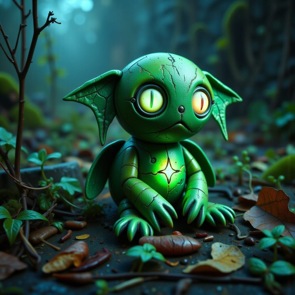 Whimsical Alien Doll in Soft Green and Glow