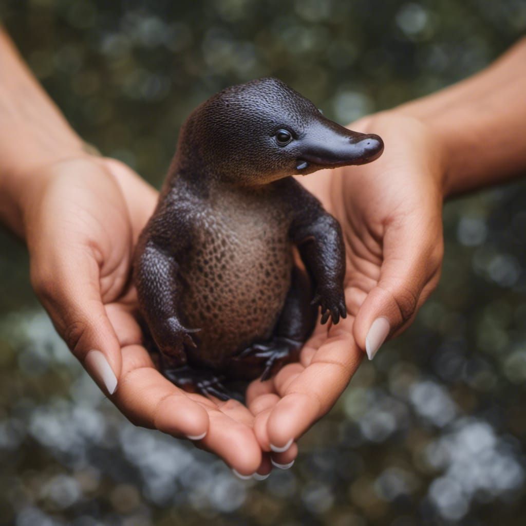 Hand Holding Baby Platypus: Gentle Digital Art
