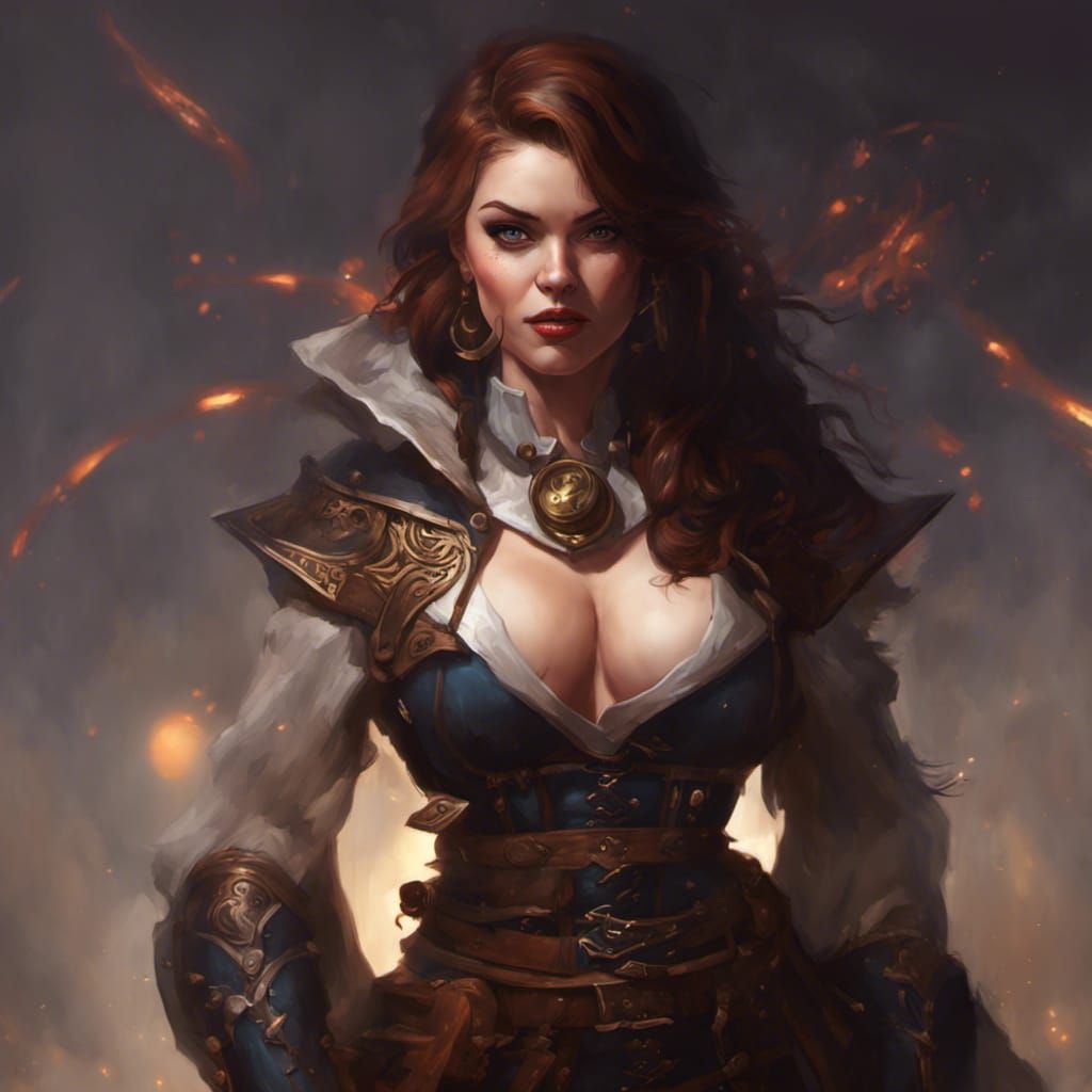 Fantasy Mage Portrait in Pinup Style, Detailed Art