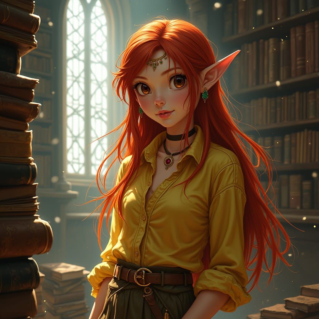 Young elven girl in the library