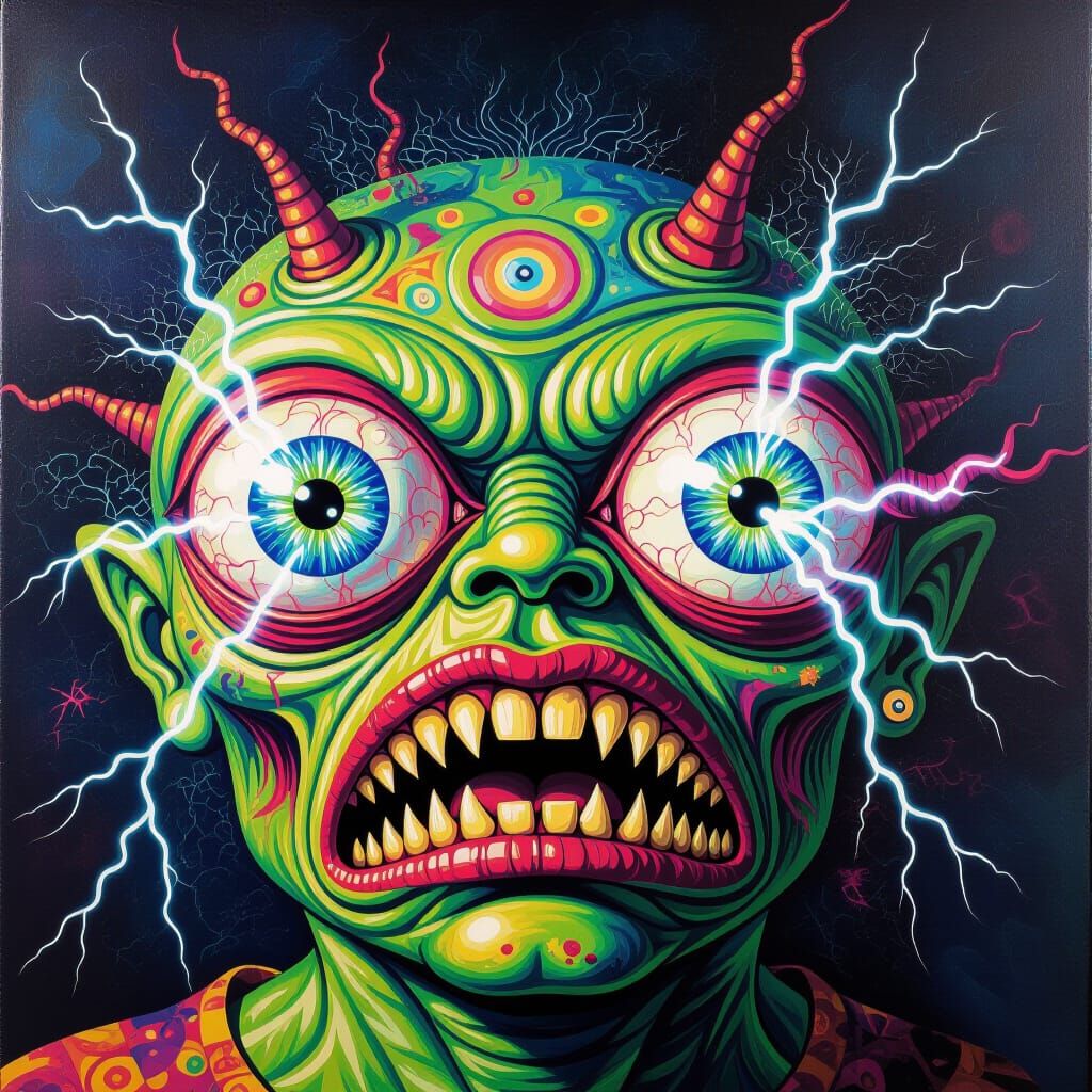 Psychedelic Four-Eyed Monster With Surging Electricity