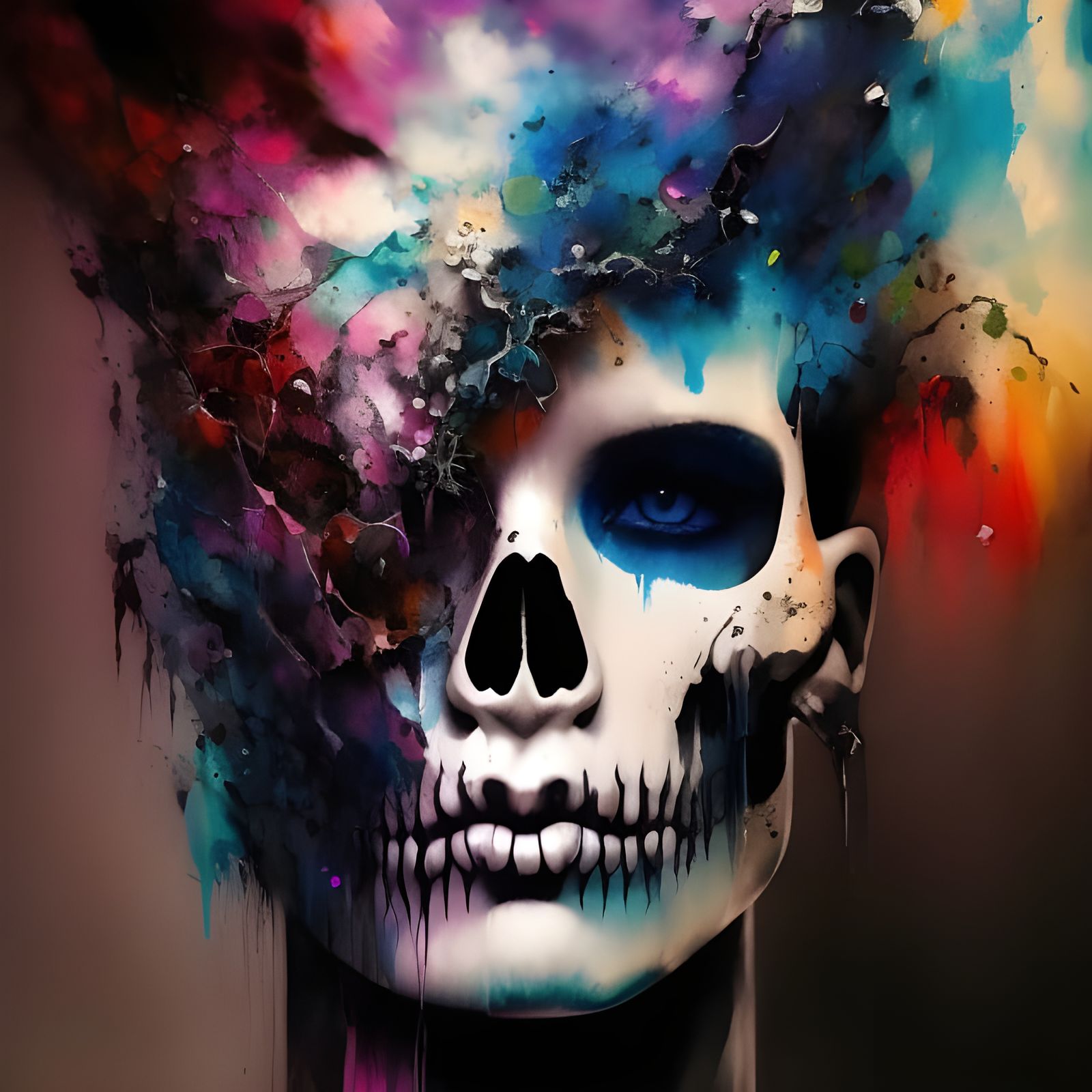 Colorful Ink Skull Portrait in Digital Art Style