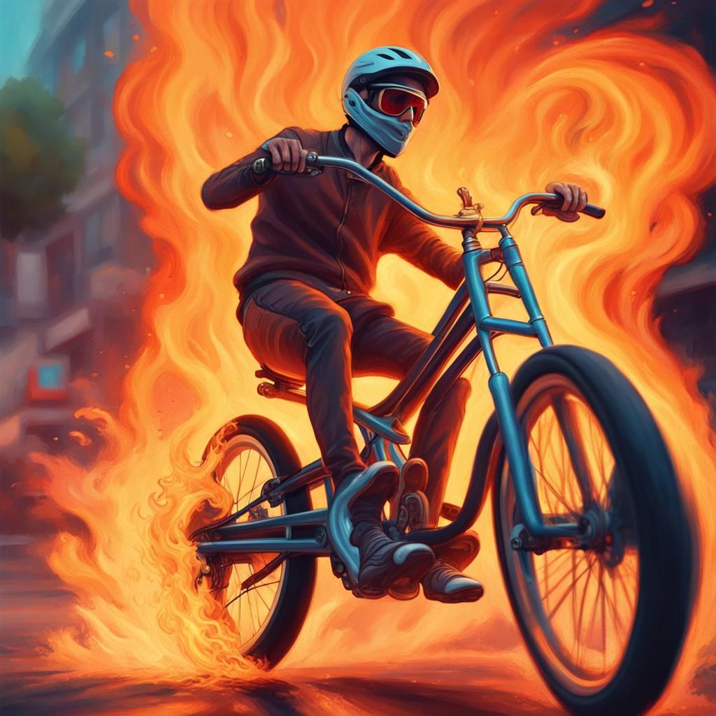 Fiery Biker: Hyperrealistic Concept Art