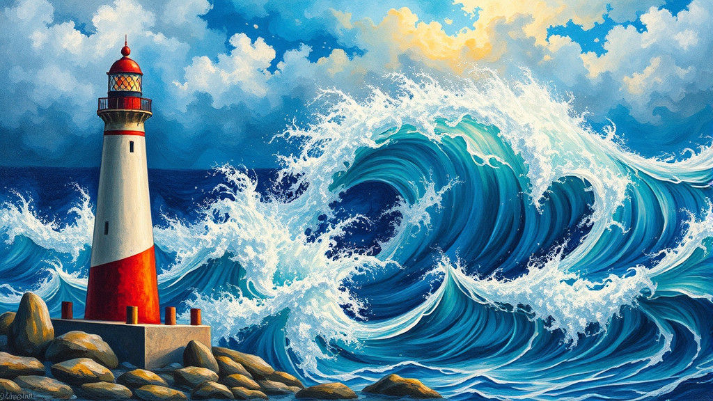 Lighthouse in Storm: A Tapestry of Color and Emotion