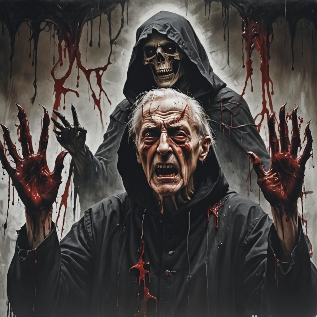 Terrified Old Man Confronts the Grim Reaper