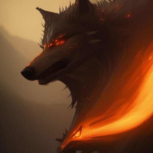 Fire Armored Wolf at Night: Dark Fantasy Concept Art