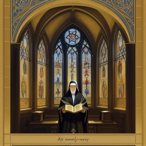 Medieval Nun Illuminating Manuscripts Singing Gregorian Chan...