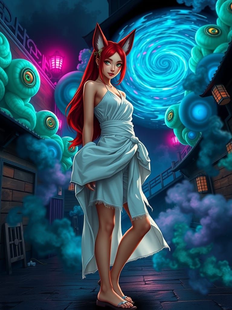 Kitsune Woman in Dystopian Japanese Castle