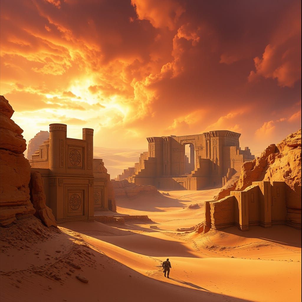 Desert Ruins Emerge from Sandstorm in Epic Matte Painting