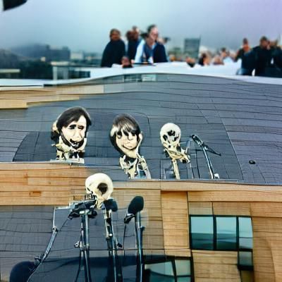 The Beatles Rooftop Concert: Grim Skeleton Caricatures