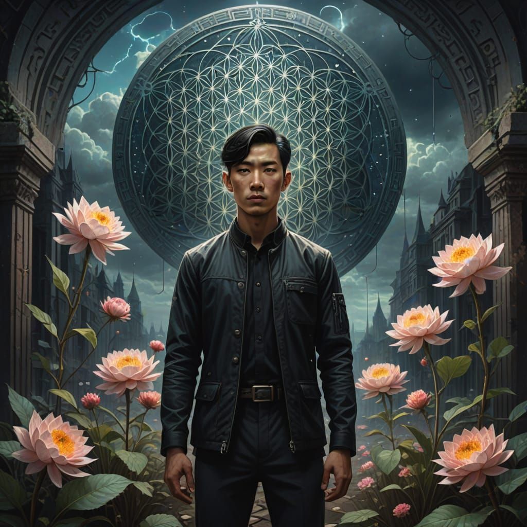 Surreal Dystopian Portrait of a Man Amidst Memories