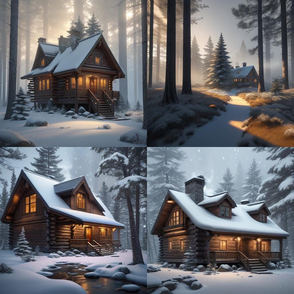 Cozy Winter Cabin Retreat in Snowy Woods