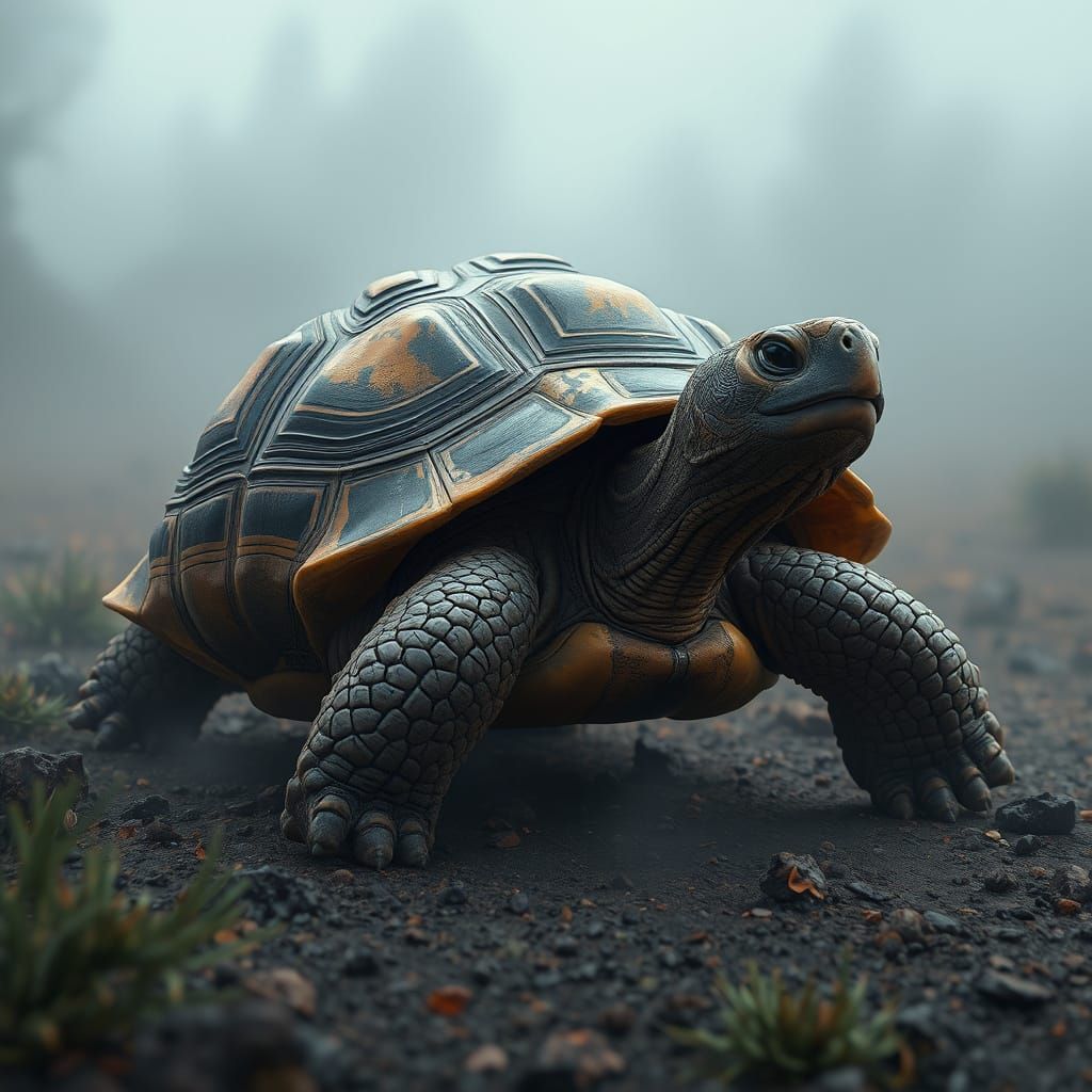 Dramatic Pinta Island Tortoise Portrait in Fantasy Style