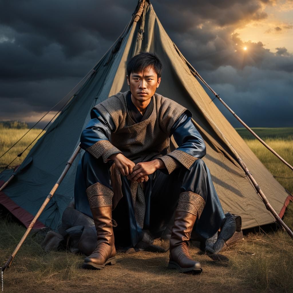 Tired Asian Warrior at Sunset, Central Asia, XIII Century