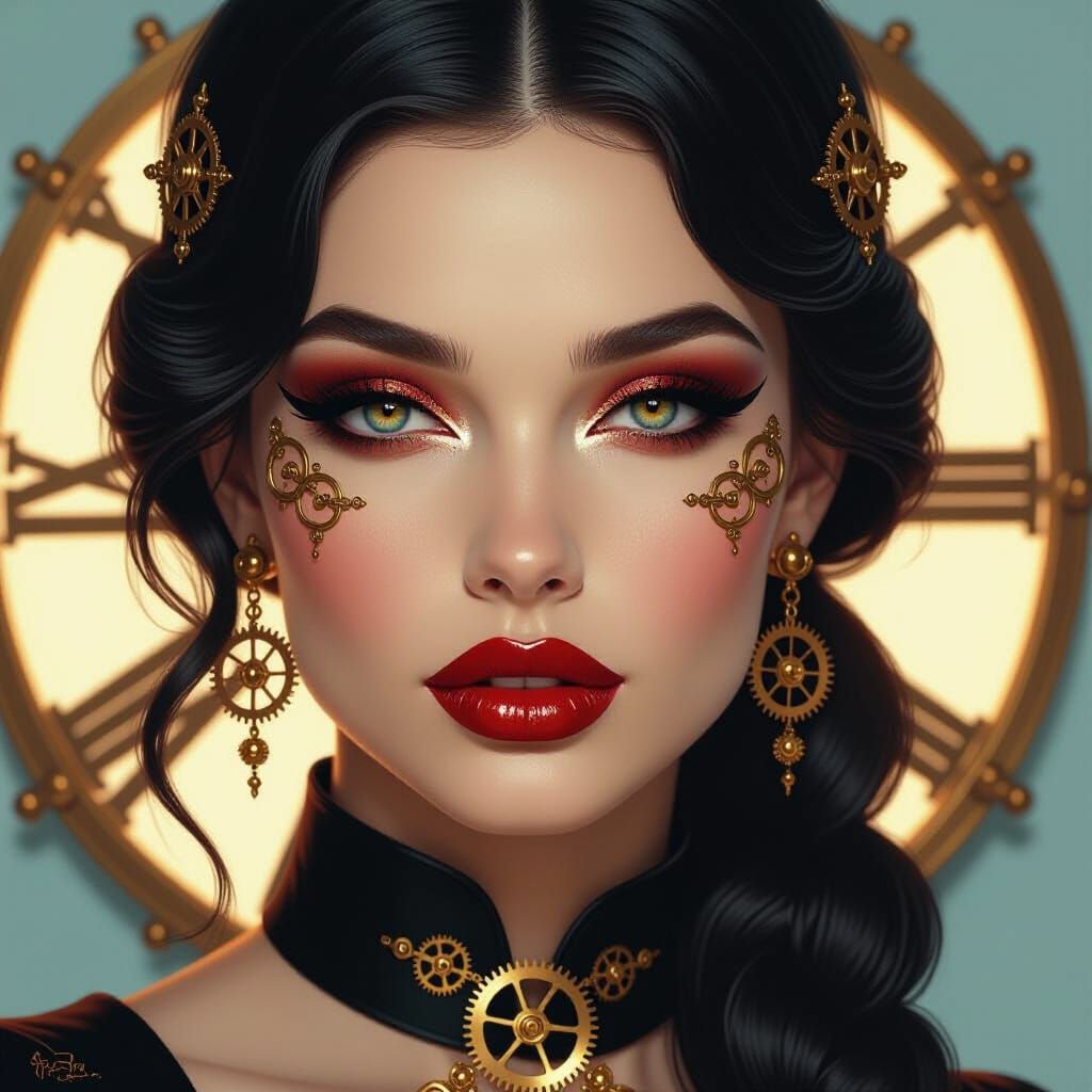 Elegant Woman with Brass Clockwork Accessories