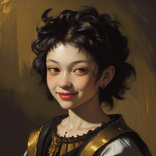 Child Portrait in Impasto Style with Golden Light