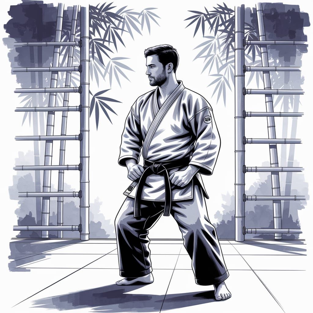 Dojo Essence: Martial Artist in Digital Ink & Watercolor