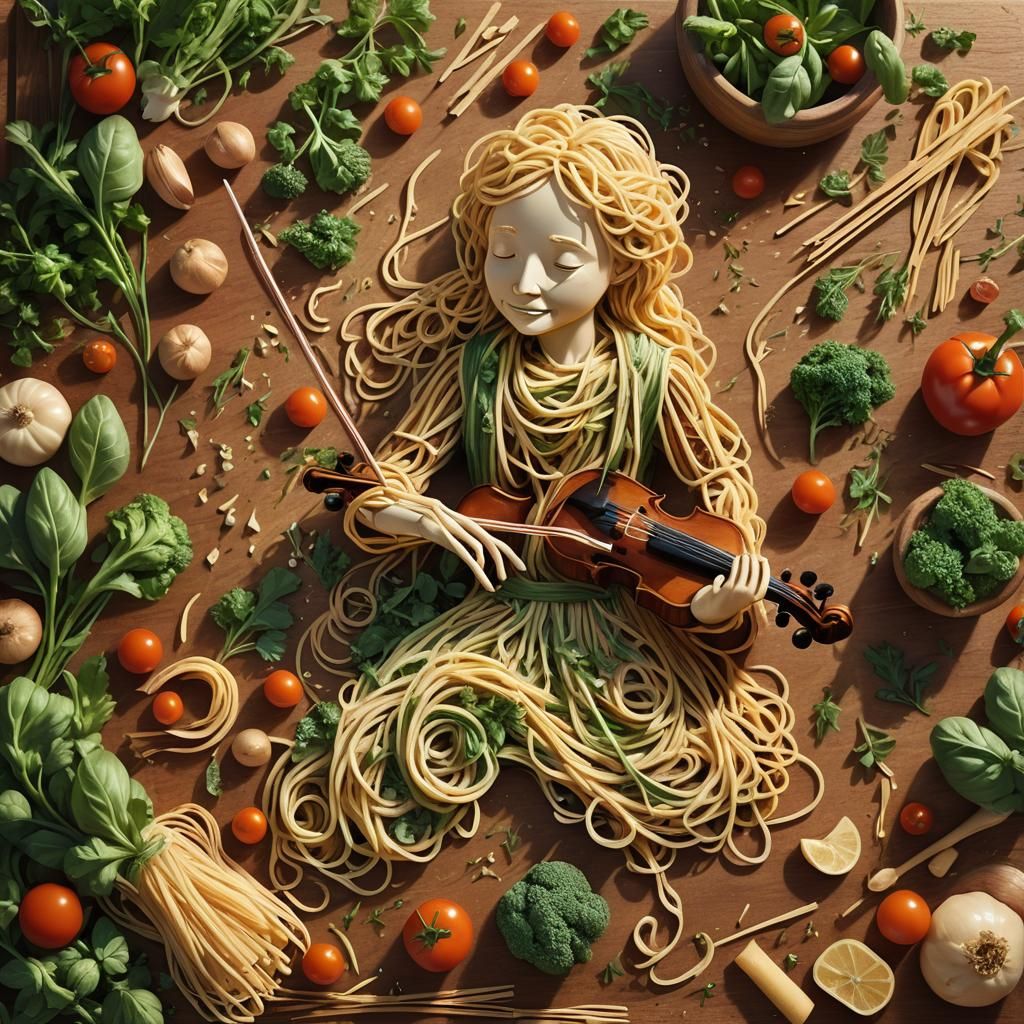 Spaghetti Person Plays Violin: Digital Illustration