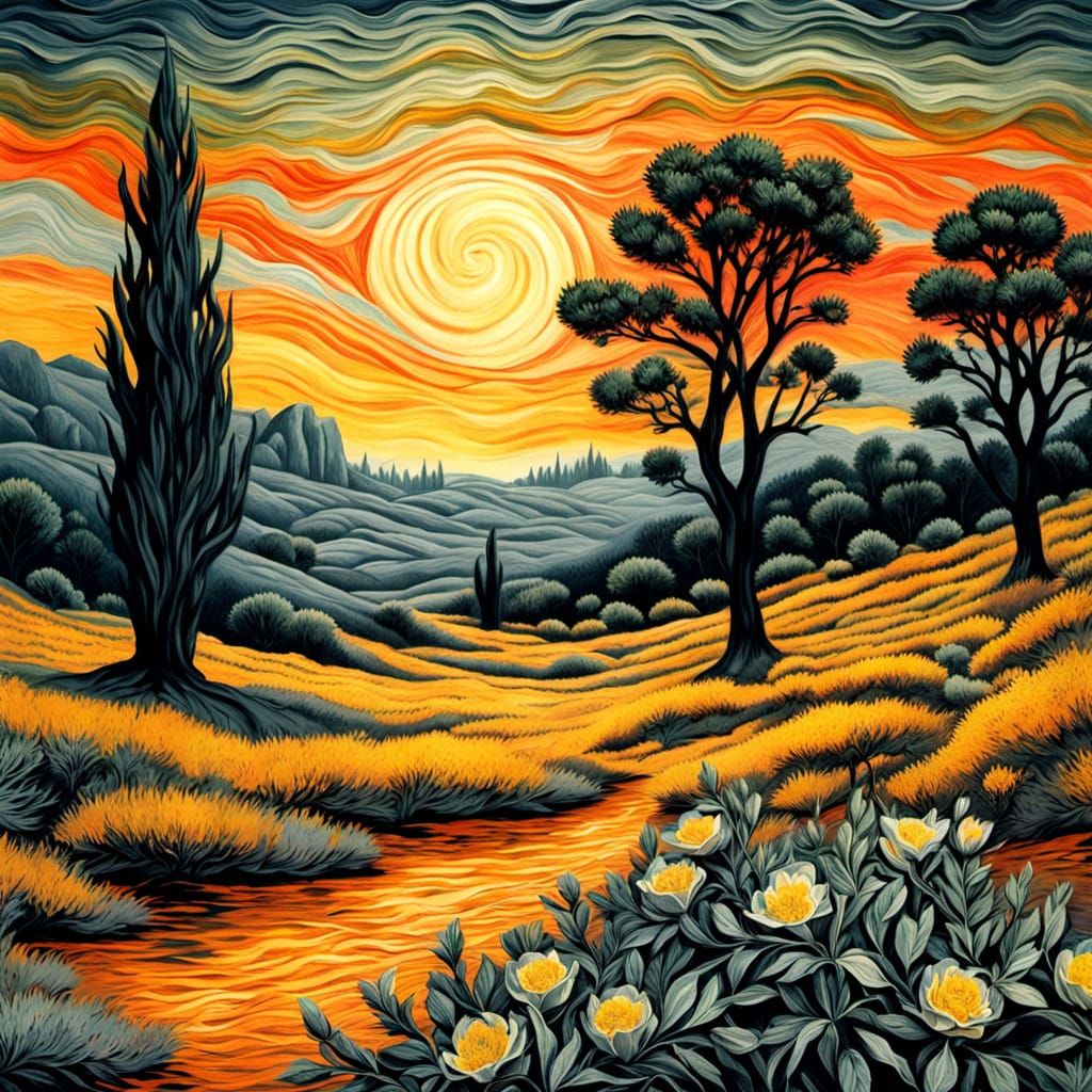 Elegant Grey-Leaved Cistus in Muted, High-Contrast Copperpla...