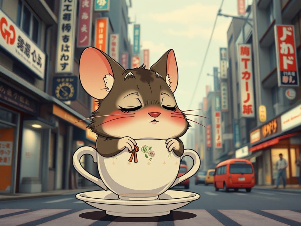 Whimsical Feral Dormouse Slumbers in 1960s Tokyo