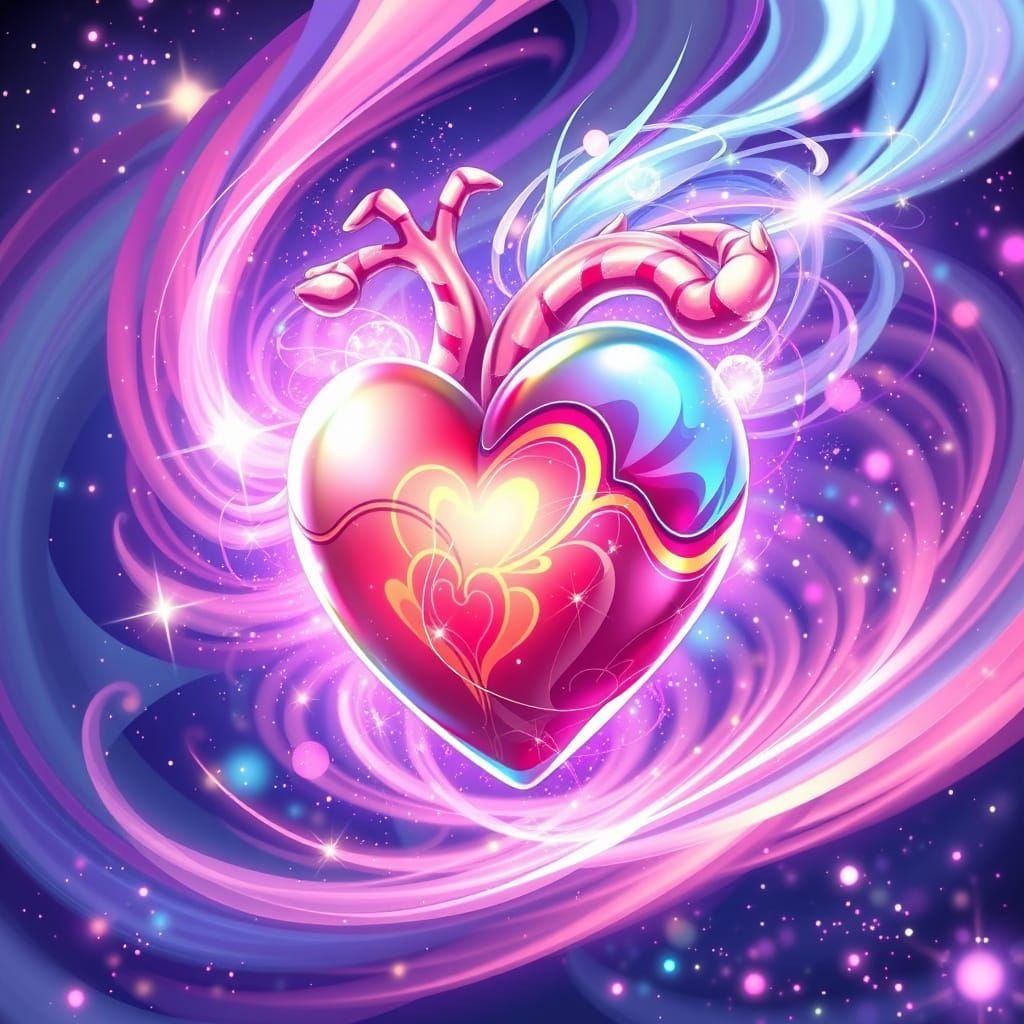 Exploding Anime Heart with Shimmering Lights