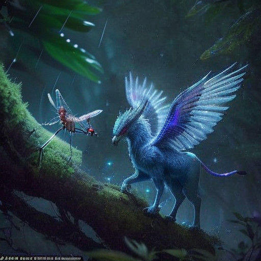 Stunning Griffin Hunts Mosquito in a Whimsical, Fantastical....