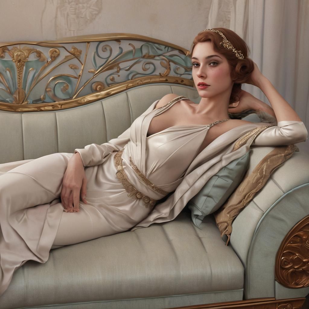 Art Deco Figure on Chaise Lounge