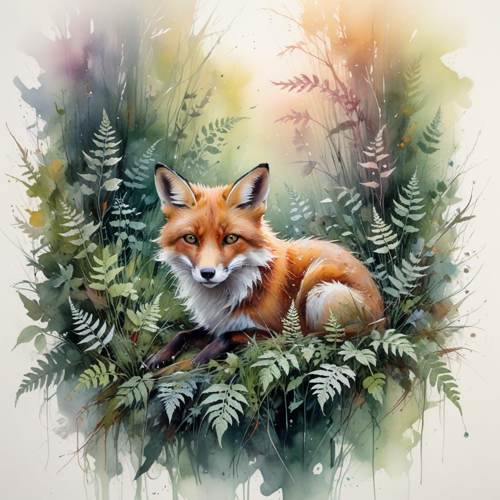 Fox in Awakening Forest: Watercolour Painting