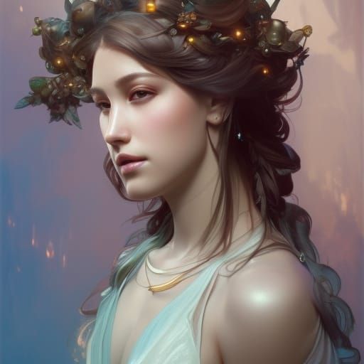 Detailed Goddess Portrait in Art Nouveau Style