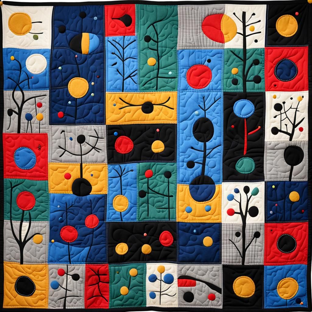 Abstract Patchwork Quilt in Surrealist Style