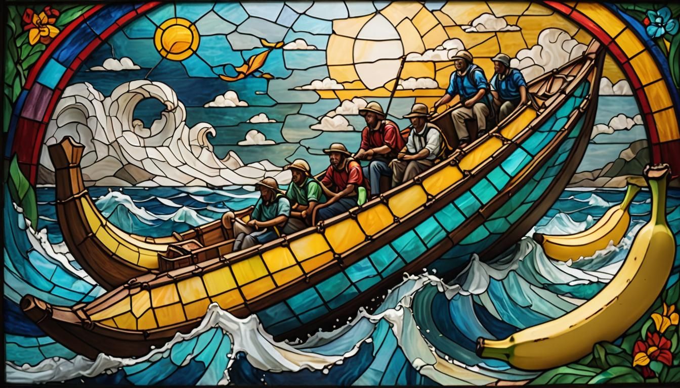 Hyperrealistic Stained Glass Banana Boat Concept Art