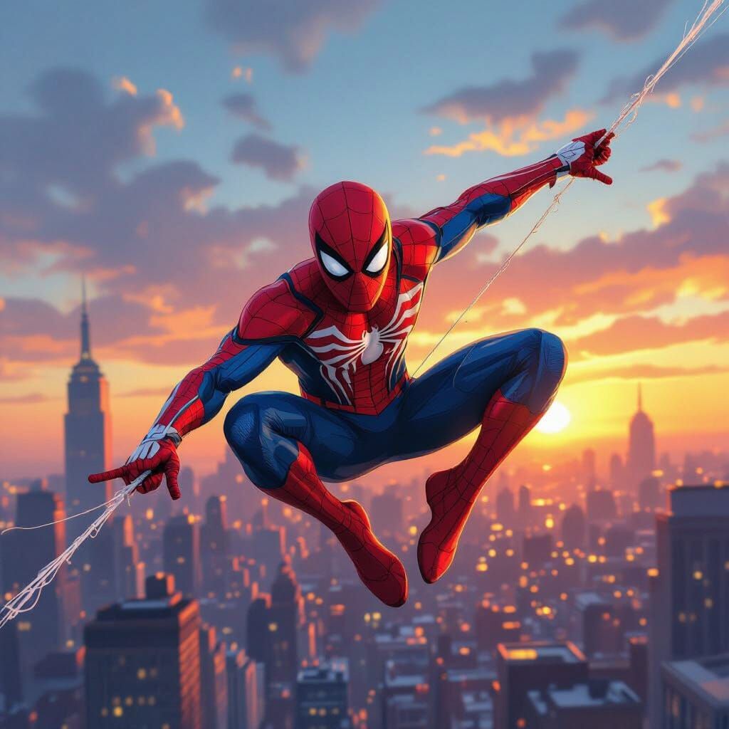 Spider-Man Swings Through City in Concept Art Style