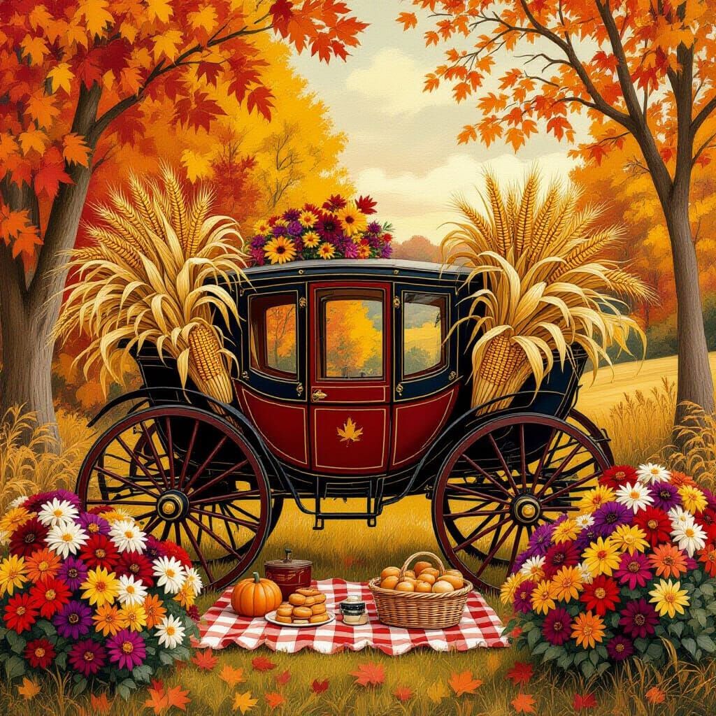 Victorian Carriage in Fall Splendor with Picnic