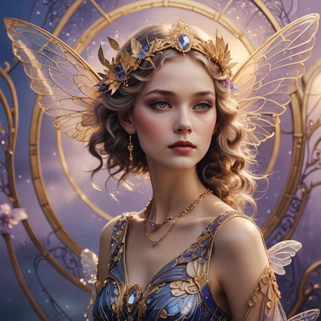 Art Deco Fairy Portrait in Golden Light