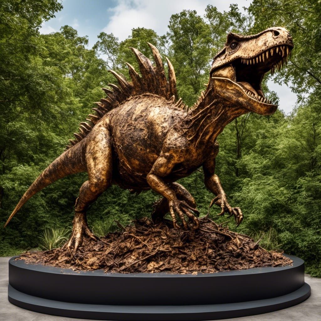 Golden Dinosaur Sculpture in Gallery