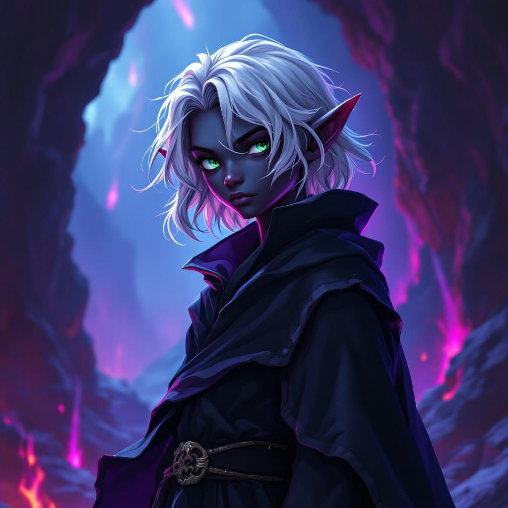 Drow Elf Wizard Boy in Studio Trigger Style