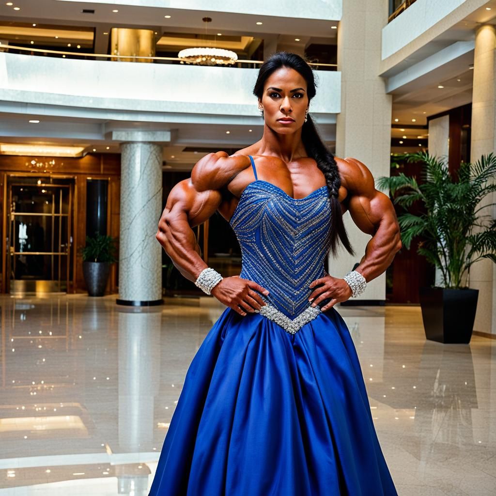 Bolivian Bodybuilder in Ballgown Portrait