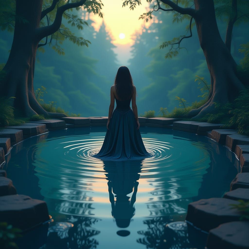 Mystical Pool Reflection in Dark Fantasy Art