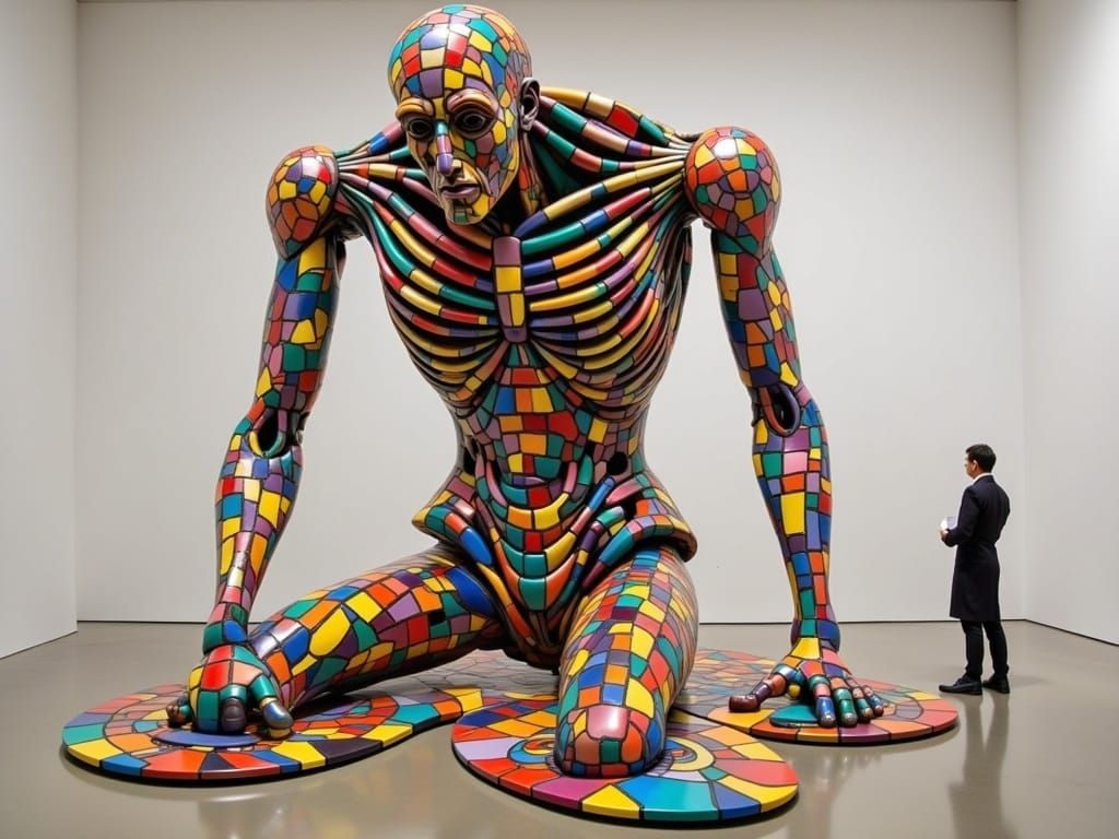 Cybernetic Sculpture in Neon Hues