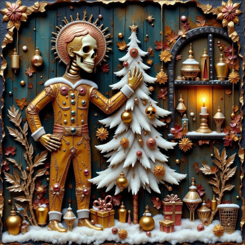 Eerie Christmas Scene with Skull Gingerbread Man