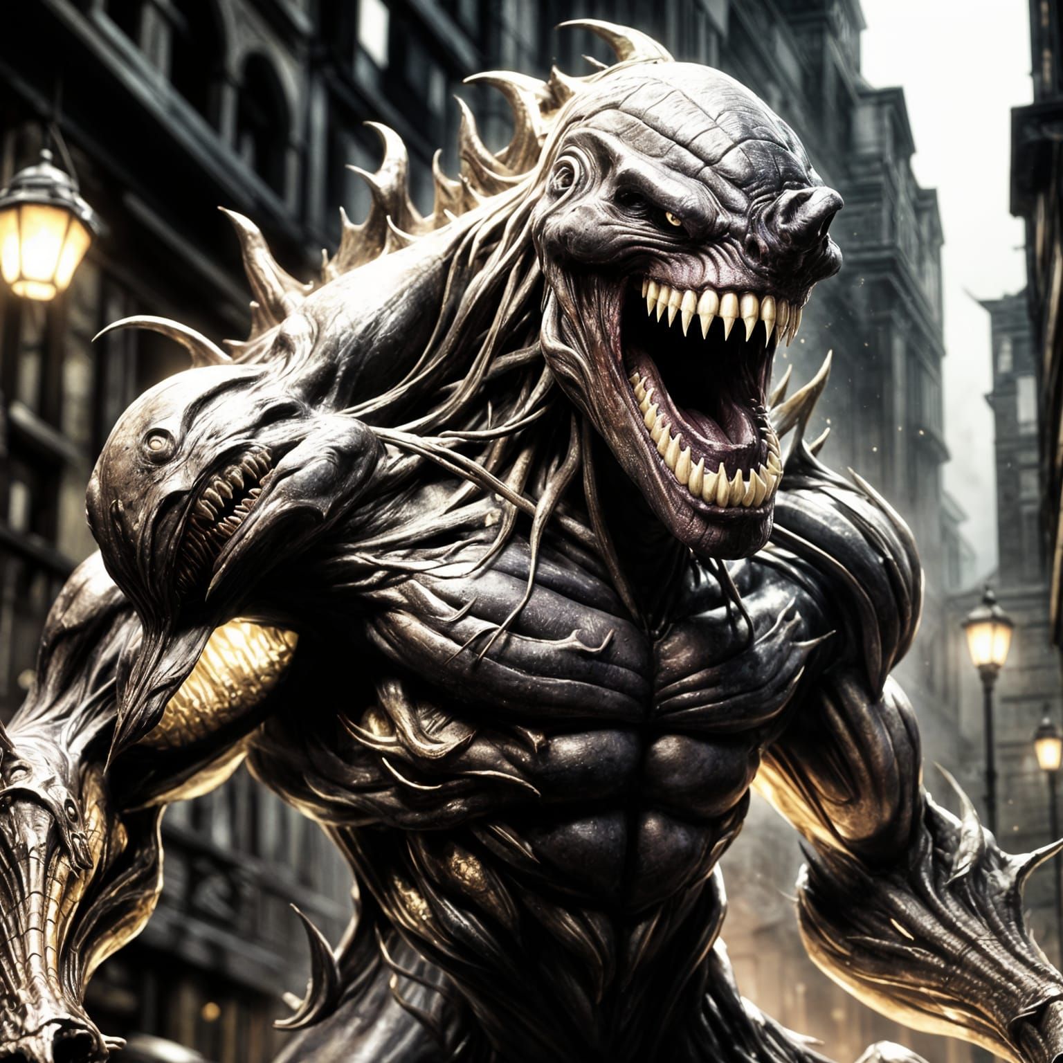 Creepy Creature with Big Teeth in Dark Fantasy Style