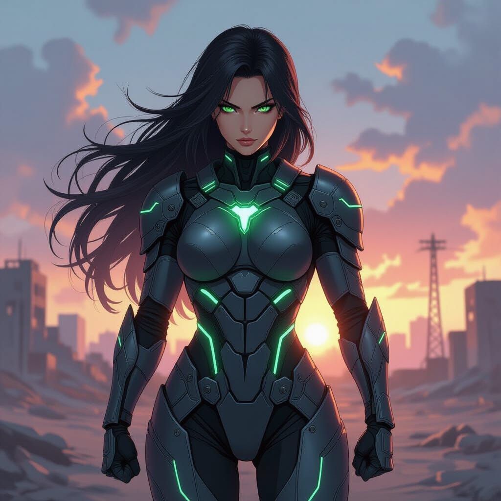 Anime Warrior Woman in Futuristic Armor