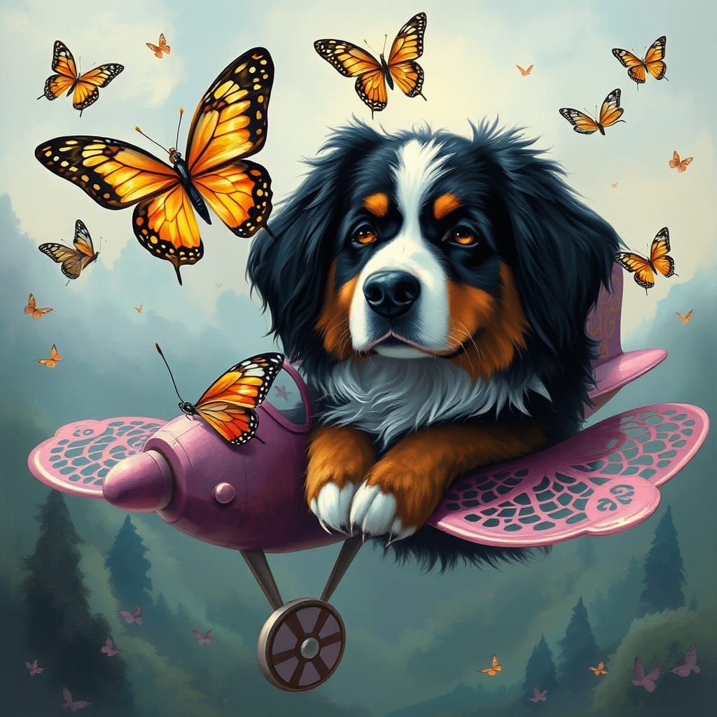 Bernese Mountain Dog in Whimsical Post-Impressionist Wonderl...